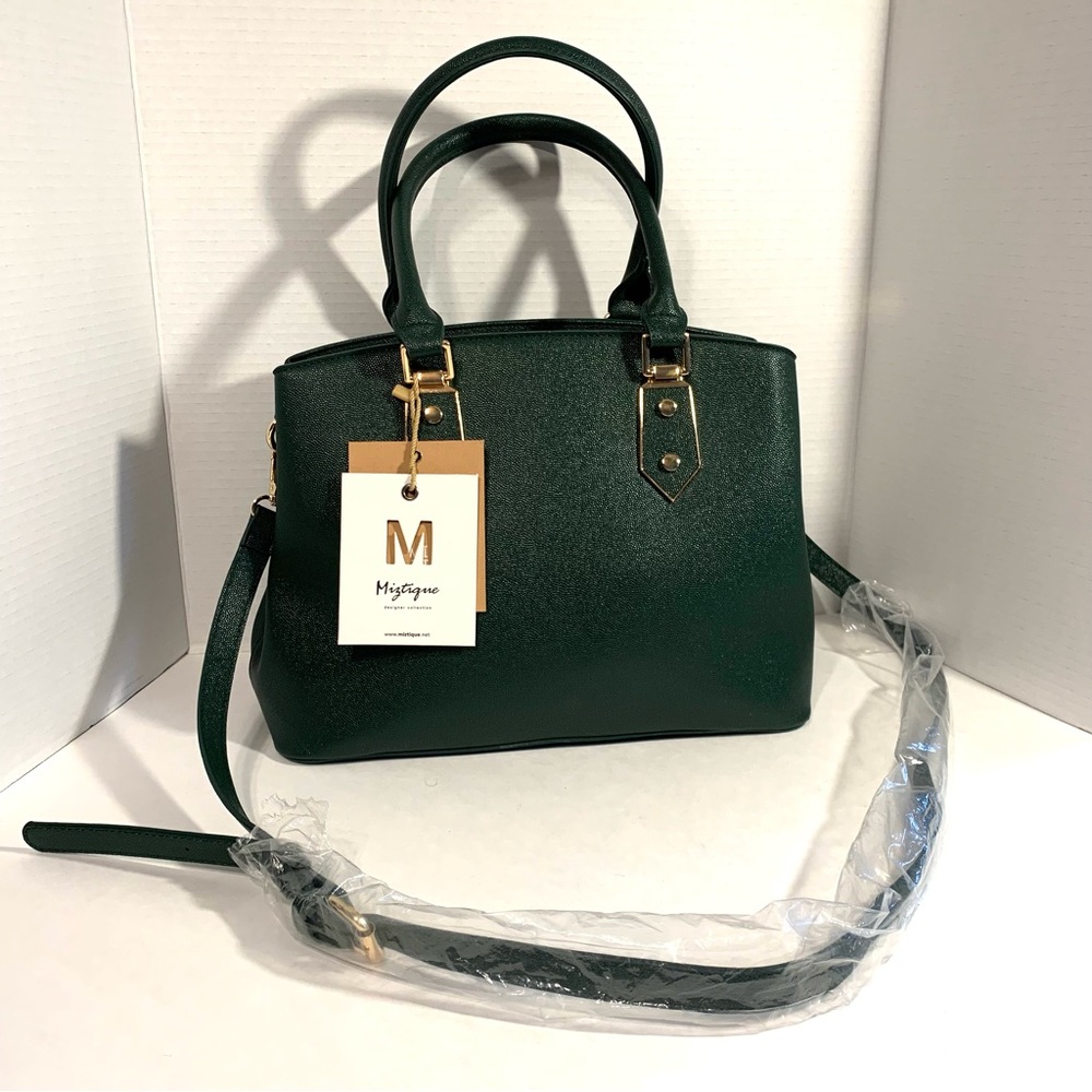 Miztique Hunter Green Shoulder Handbag NWT Double Handle Vegan Leather Strap NEW